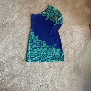 Lilly Pulitzer Blue Dress with Green Leaf Print